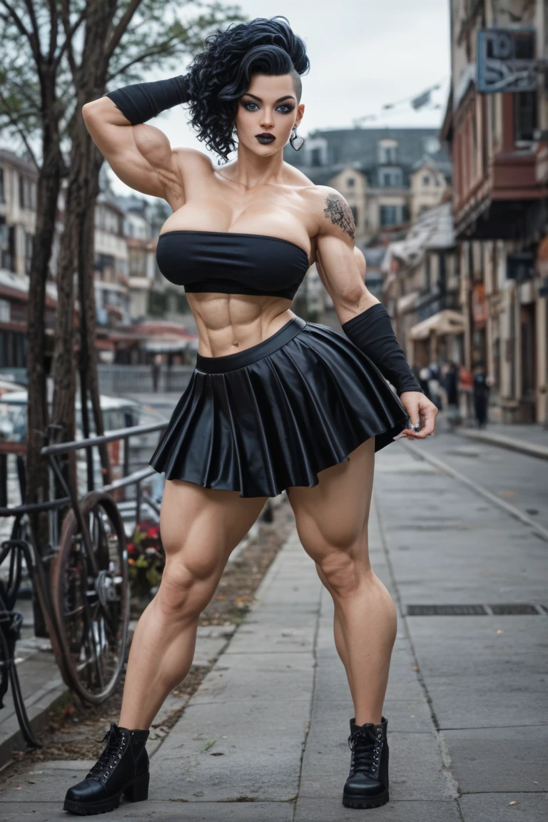 (muscular:2), (thick thighs:2),
tifa lockhart, (big smile:1.5), long black hair, red eyes
eyeshadow, red lips,
hard nipples, (small breasts:1.5),
(choker, tanktop, midriff, fingerless gloves, suspenders:1.2), (pleated skirt:1.4),
looking at viewer, (three quarter view), cropped knees,
in the desert, rim lighting, two tone lighting, dim lighting, bokeh, detailed skin, detailed eyes