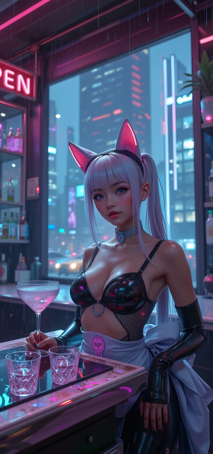 little maid cat girl,(((1 girl))),(((little loli,tiny little body,,Chibi))),(((6 years))),((maid cat girl with extremely beautiful and beautiful pale rosa hair)),(((cat girl,anthro furry beautiful,cat girl))),(((cola,cat cola,cat ears,thin cat cola,cat ears on head,big cat ears))), (big breasts:1.4),abundant breasts,fluffy breasts,H cup bust,burst,bulging upper bust,(((pale rosa messy hair:1.35,short hair,colored inner hair,messy hair,ear breathing))),((heterochromia:1.5, (rosa_Look like and yellow_Look like))),intricate Look likes,beautiful decolaed Look likes,symmetrical Look likes,big Look likes:1.3,((gordo)),(((shiny skin:1.5,shiny skin: 1.5,tanned skin,shiny skin,very shiny skin,shiny body,plastic glitter skin,exaggerated shiny skin,illuminated skin,wet legs))),(spider lower abdomen,narrow waist,wide hip,athletic body,inflated legs,decolaed body,(take off makes)), beautiful,horny,seductive,erotic,(((NSFW))), (maid headdress),maid swimsuit,touched,(maid),sleeveless,neckline trimming,bare legs,sexy clothes,((wet clothes,intricate costume,intricate clothing)), (dynamic pose:1.0),focus alone,happy,(centered,Scale to fit dimensions,rule of thirds), cyberpunk city by the ocean at night, with bright neon signs and dark stormy clouds and puddles, scenery:1.25, Artistic photography,(Photograph taken by SLDR),high resolution, sharp focus, (ultra cool, extremely decolaed), (photorealistic artwork:1.37),(extremely decolaed CG unity 8k wallpaper),((synth wave background theme)),(((vibrant colors))),(intricate background),(Masterpiece),(Best Quality),