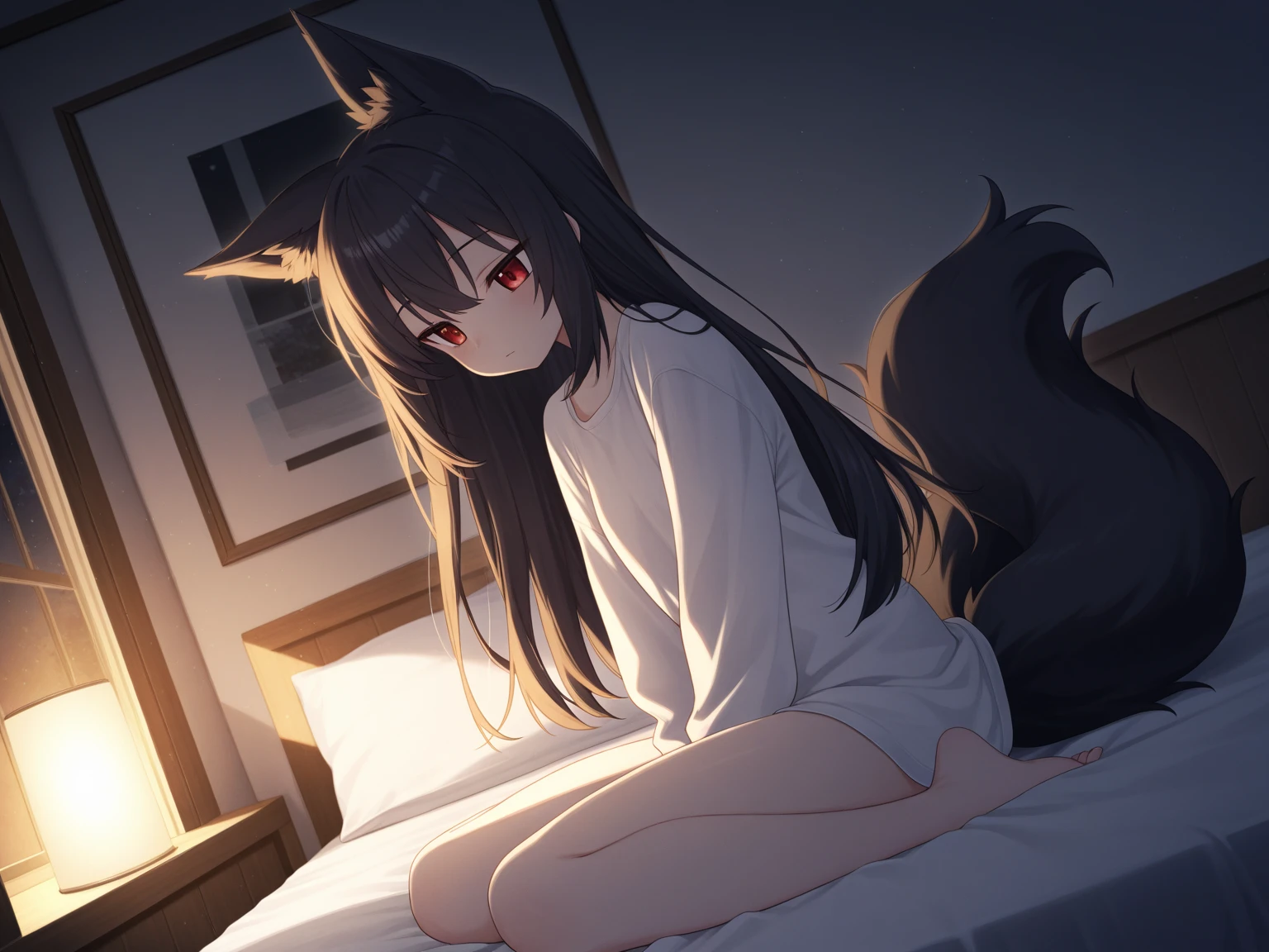 1girl, (((​masterpiece))),(((full body))), wallpaper HD, top-quality, top-quality, High Details, nakano azusa, 1girl, underwear, black cat ear, (((black cat ear))), Twin-tailed, length hair, A dark-haired, brown-eyed, solo, reddish, sleep on the bed, (((fell asleep on the bed))), illustratio, comic strip, soothing tones, Subdued Color, Soft cinematic light, adobe lightroom, photolab, HDR, intricately and hyper-detailed、(((depth of fields))))。(((​masterpiece)))。(((top-quality))).)((ultra-detailliert)))。(((illustratio)))。(((takeout))).dynamic focus.big breasts.(((home))).(((A bedroom))).(((sleeping face))).(((up chest))).((Evening)).
