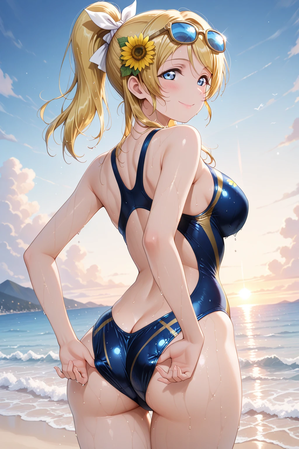 1 beautiful girl 16 years old slim, Small Long  Swimsuit, mar olas playa atardecer de verano, UHD, Obra maestra, Anatomically correct, Detalles altos, Altas Resoluciones, La mejor calidad, Super detail, 8k  Anime girl in blue swimsuit posing in the ocean., is wearing a swimsuit, swimsuit, Bikini realista, swimming suit, wet swimsuit, seductora chica de anime, en la playa, hermosa chica de anime, Linda chica con traje sin mangas, in a gold one piece swimsuit, Hermoso y atractivo anime adolescente, (Chica anime), en el mar, Atractiva chica de anime, linda chica de anime