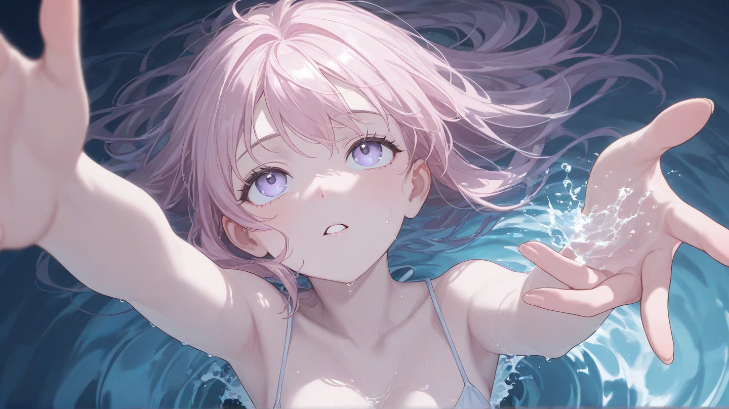 I entered sajuna,Swimsuit,ocean,floating in the sea,Lying on the surface of the sea,Upper part of the body, Closed mouth, Closed eyes,