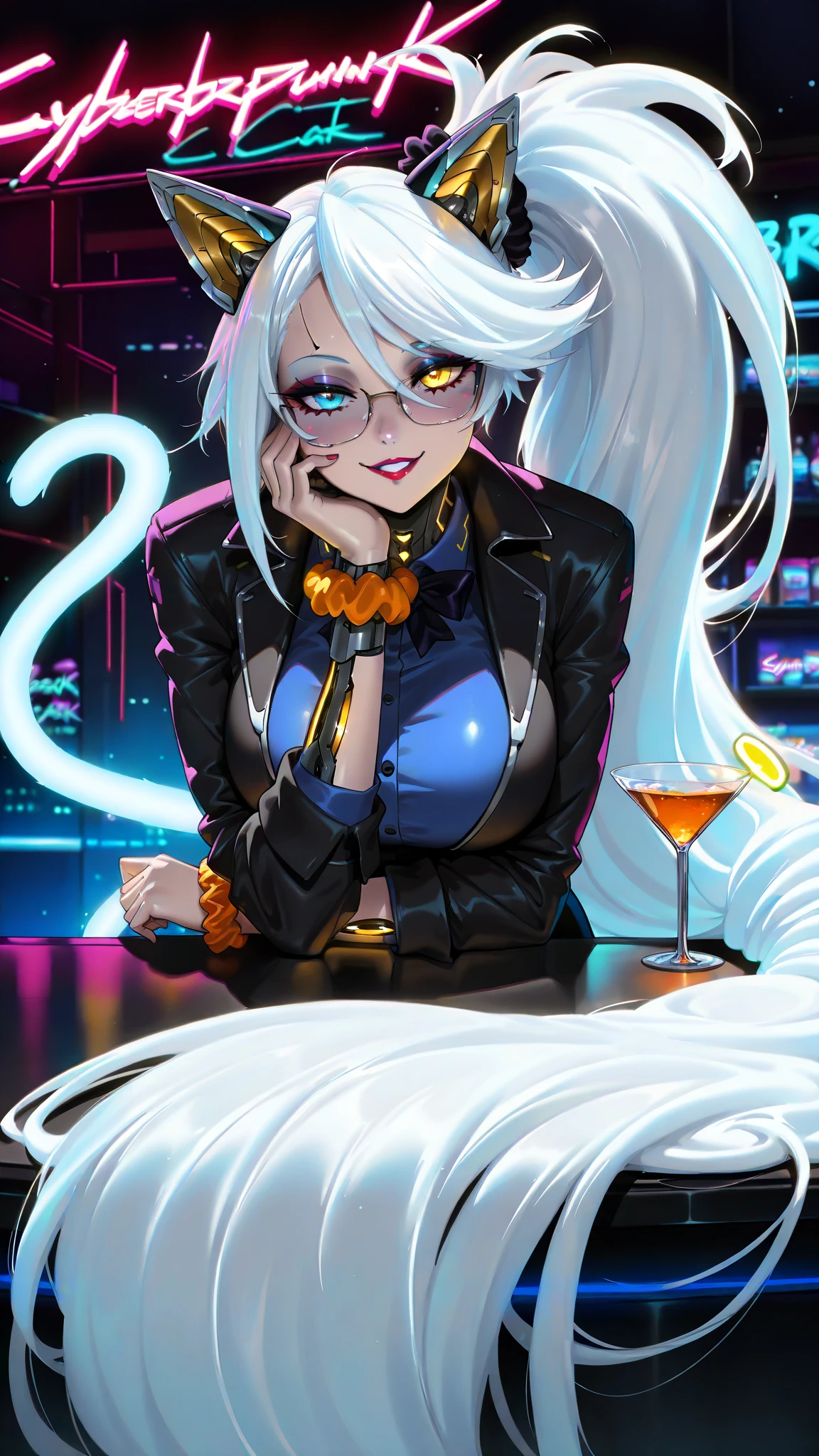 (best quality,4k,8k,highres,masterpiece:1.2),ultra-detailed, blue diamond from Steven Universe,(blue skin:1.1) wearing a black dress, holding a can of beer, cheekily looking at the viewer, with neon lights and a lo-fi city as the backdrop. The art style should be a portrait, with vibrant colors and a warm color tone. The lighting should create a moody atmosphere, with the neon lights casting a colorful glow on the girl and the cityscape.