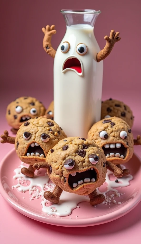 Anthropomorphic cinnamon roll monster girl, ADULT monster girl, cute, Tiny, exiting the refrigerator, gloopy, cinnamon icing slime monster, looks like a woman,