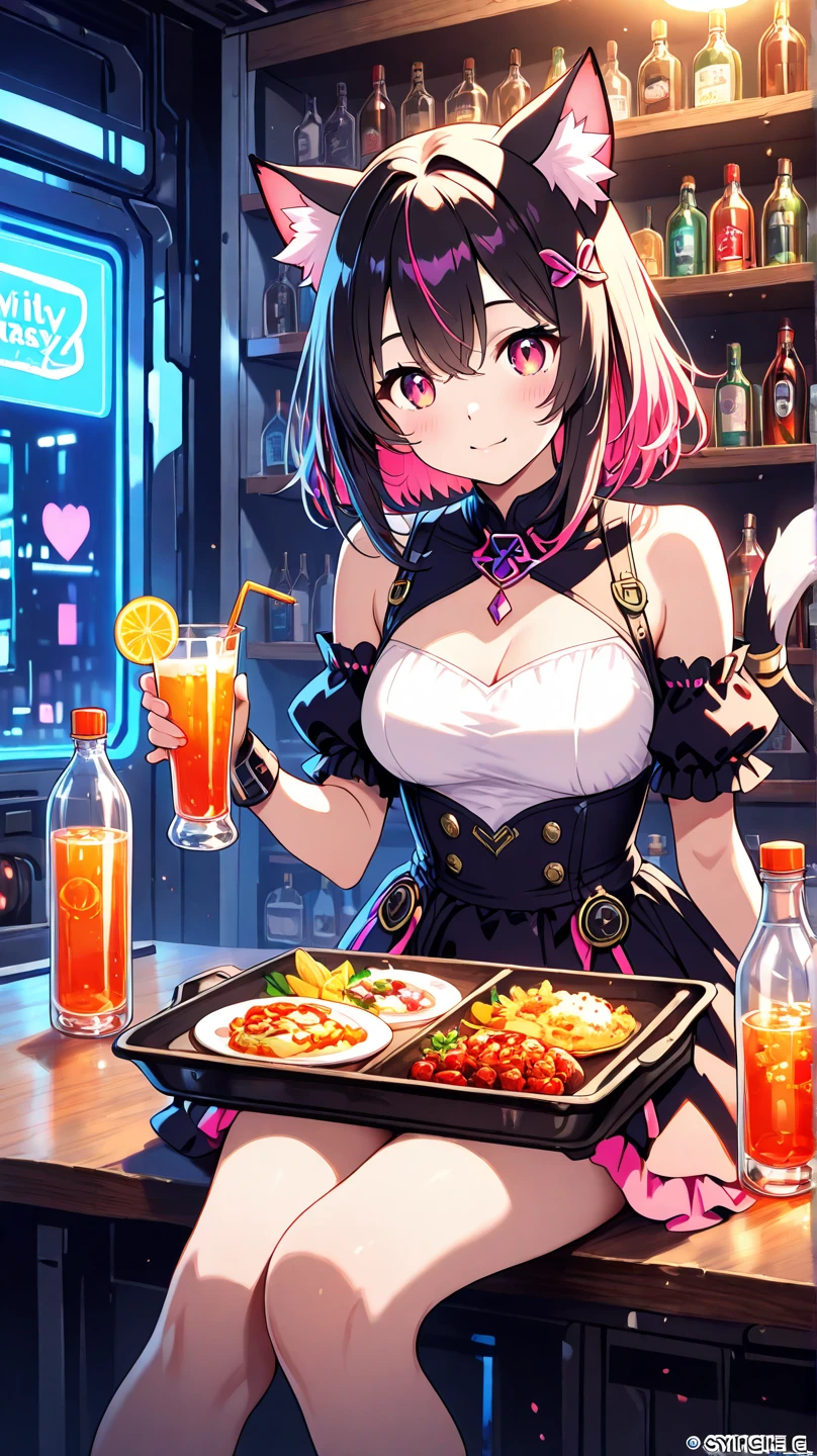 (masterpiece:1.5)、(highest quality:1.5)、(8K:1.2)、(Super detailed:1.2)、(realistic:1.2)、(ultra high resolution:1.2)、(Highly detailed and realistic skin:1.2)、(Very detailed and clean sharp eyes:1.2)、(bright lighting:1.3)、(At a crowded nightclub:1.3)、(holding a tray with cocktails on it:1.5)、(Pink string bra that exposes the nipples:1.4)、(Pink string panties exposing vagina:1.4)、break、(18 year old woman with slender figure:1.2)、(beautiful eyeliner)、(beautiful eyeshadow)、natural color lip、break、(black leather knee high boots:1.3)、(rabbit ear black hair band:1.3)、break、(Mocha brown medium hair that covers one eye:1.3)、(medium chest)、(shy smile:1.3)、(blushing face:1.2)