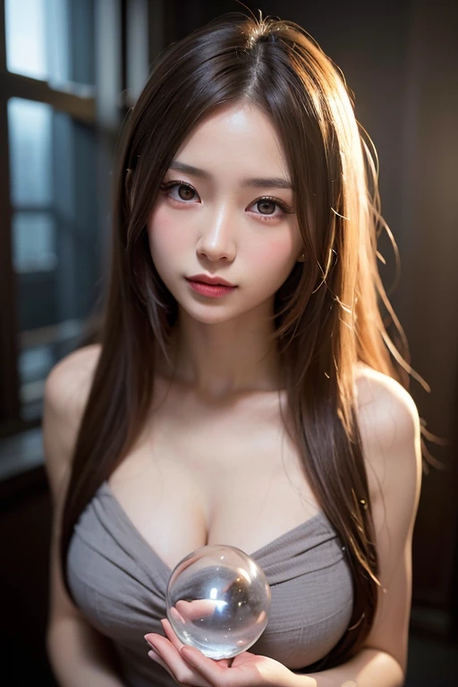 a 20 yo woman, long hair, soothing tones, high contrast, (natural skin texture, hyperrealism, soft light, sharp),golden holy aura glow, particles,exposure blend, medium shot, (hdr:1.4), high contrast, (cinematic, teal and orange:0.85), (muted colors, dim colors, soothing tones:1.3), low saturation, (hyperdetailed:1.2), (noir:0.4), big breats, smile, kimono, topless