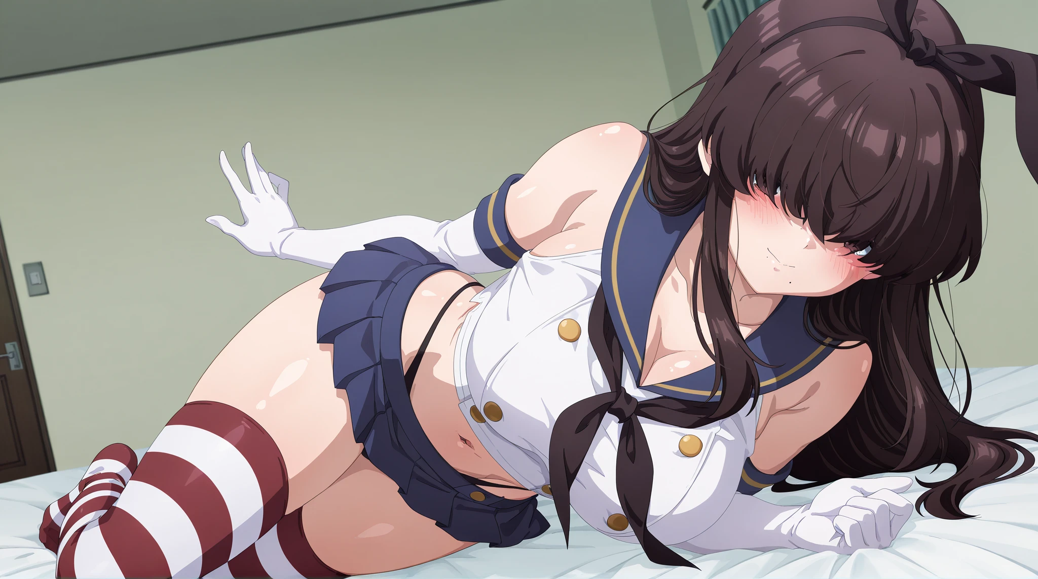 ((masterpiece, Side Lighting, finely detailed beautiful eyes: 1.2)), Super detailed, Ultra-high resolution, Professional Lighting, High quality makeup, beautiful detailed eyes, sexy, beautiful, Big eyes, Cowboy Shot, (Girl:1.3), hinatsuru ai, blue eyes, Black Hair, Brown Hair, Ridiculously long hair, Ahoge, Twin tails, Blue and white dress, Yellow ribbon, White Beret, smile, blush, wariza, Spread your legs,orgasm,blush, Sweat,White panties、Squat、Look at this、skirt、、Attacked by tentacles、Tentacles wrap around my legs、Tentacles in the crotch、Captured by tentacles、cry、shout、Ecstasy face、skirtの中の触手、Do not run away、Lying down、Torn clothes、skirtの下からスパッツが見えます、Spread your legs、Disheveled clothing、skirtをめくった、