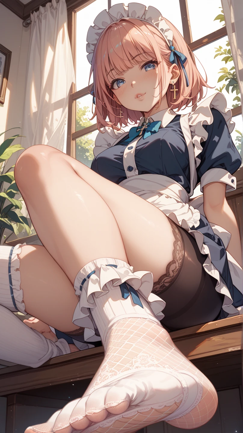 (((magical girl))),(depth of field), best quality,cute,tights,ribbon,ghost girl,(blue skin),smile,open mouth,((girl)),dress, tights, ribbon, cute, loafers, masterpiece, best quality, dark skirt,