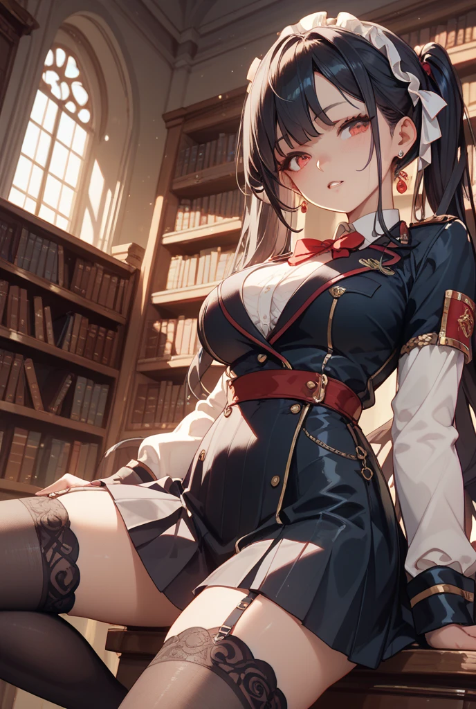 (extremely detailed CG unity 8k wallpaper), (((best quality))),1 girl, portrait,(reading book),(heterochromia_blue_red:1.3),beautiful detailed eyes,(silver hair),long hair,small breasts,black hair_ribbon,dramatic angle,(dynamic pose)
,<lora:lora_ensemble_27_hoshioto_style-000020:1>