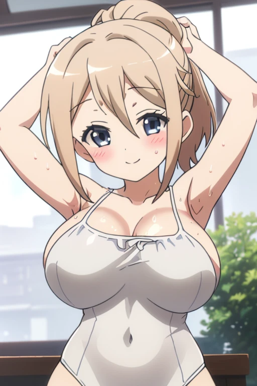 nsfw:1.2,17 years old, With a girl, Old style white swimsuit,(Large Breasts:1.2),Tight waist, The hairstyle is a bob cut, Poolside Background,smile,Full Body Lesbian、Erect nipples、camel toe、Sweat:1.5、Overflowing Sex Fluids:1.4、(ass pov,1 boy, penis, breasts blowjob, paizuri, penis is between breasts:1.5, penis in breasts, breast squeeze)
