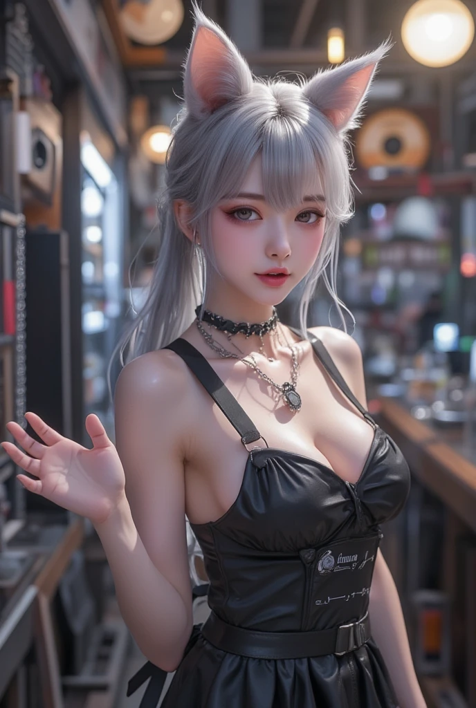 ((NSFW:0.9)))、(highest quality), ((masterpiece), (detailed: 1.4), 3D, Beautiful Cyberpunk Woman, High resolution (High Dynamic Range), Ray Tracing, NVIDIA, Super Resolution, Unreal 5, Scattered beneath the surface, PBR Textures, Post-processing, Anisotropic Filtering, Depth of written boundary, Exceptional sharpness and clarity, Multi-layer textures, Albedo and highlight map, Surface Shading, Accurate simulation of light-matter interactions, Perfect balance, Octane Rendering, 2-color light, Large Diameter, Low ISO, White balance, Three-part method, 8K RAW, Big Breasts, You can take off your pants, nude, Gray Hair, Long Hair, Lace trim, Full type, whole body, sexy charm,((( String))), Upturned buttocks, Short clothes, (See-through camisole),(((Thong)))
