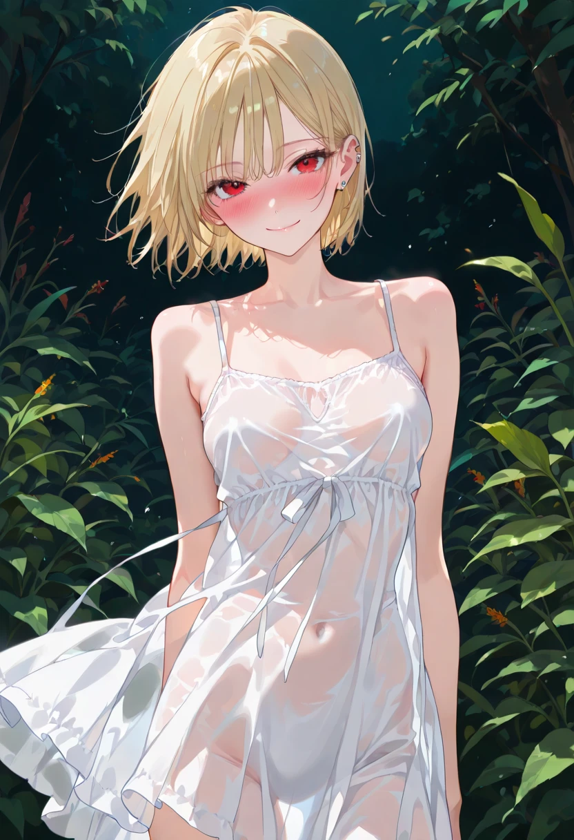 1 girl,  sdsElaine, by rubio, yellow eyes,  mini skirt, white panties , small breasts, ashamed, shy,  White socks, black pupil 
 