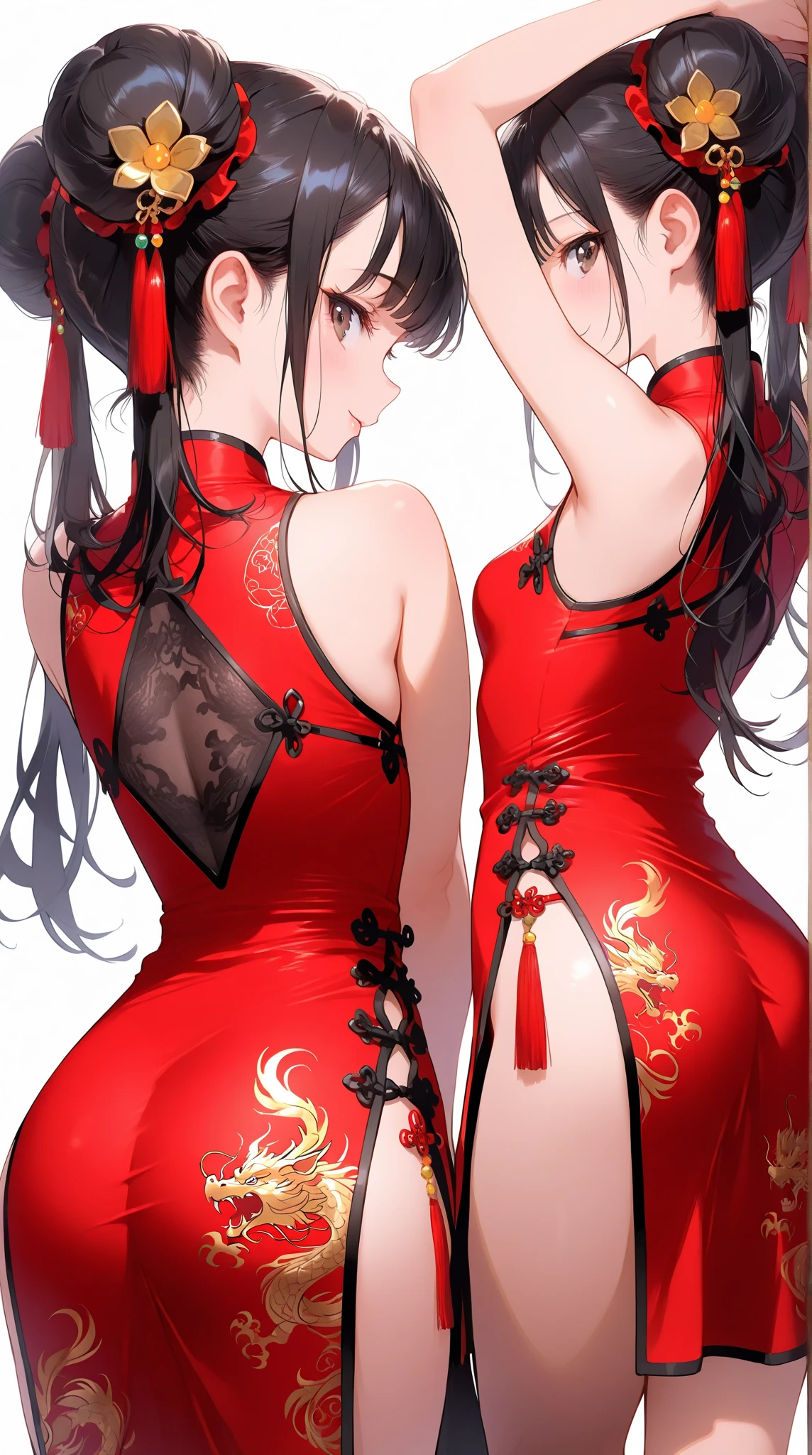 Two women in Chinese dresses are fighting