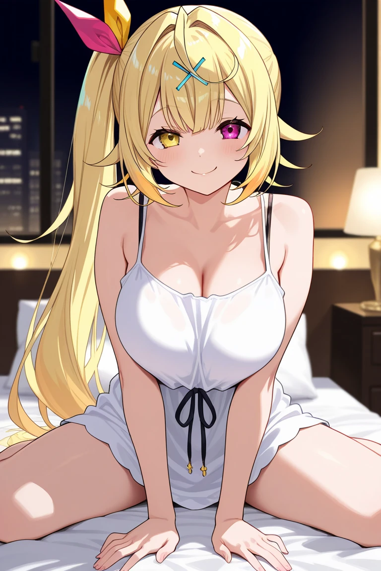 Long blonde、Big Breasts、lingerie、Bed