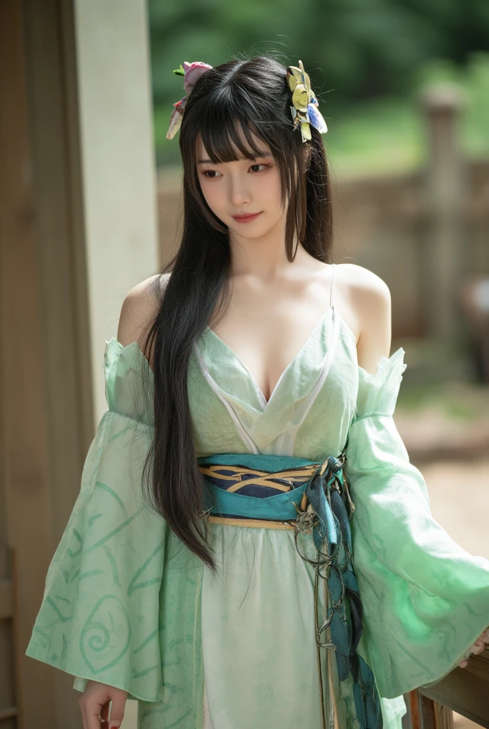 （（高Picture quality、Picture quality、Ultimate Picture quality、Extremely detailed masterpiece details））,Oriental Xiangyun,Green dragon appears,18 year old fairy girl,Long hair flows from the dust,Wearer green clothing,Xiangyunzhong,