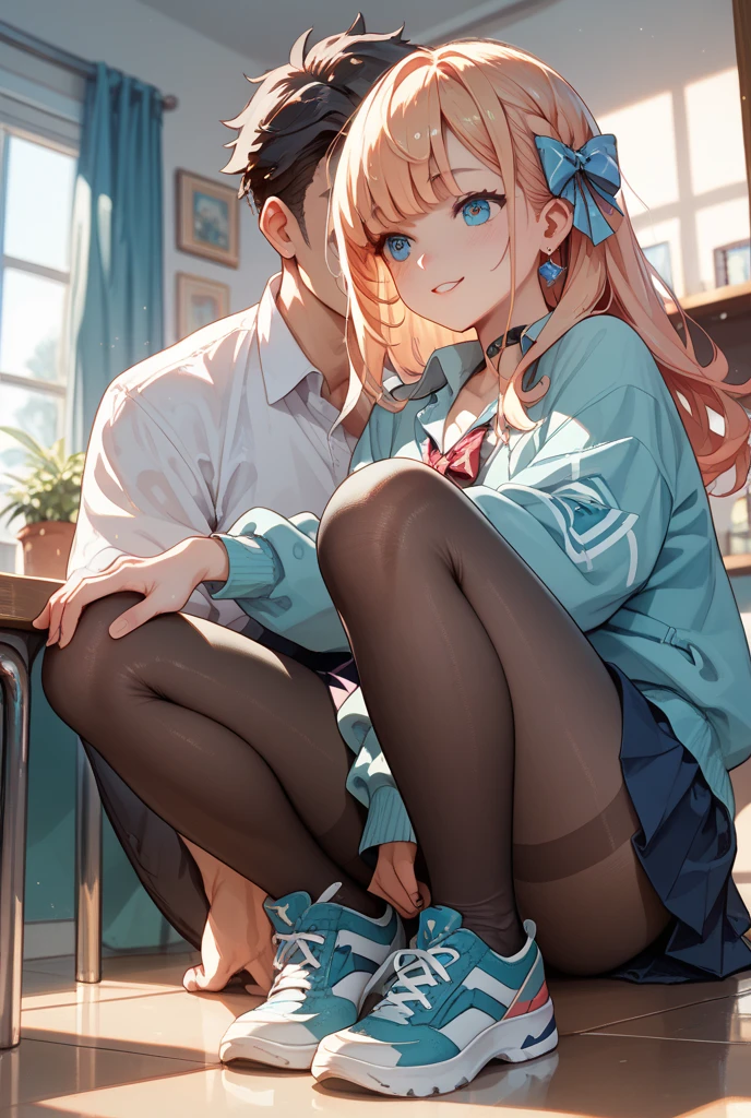 (((focus panties))), (footjob))、((A girl steps on a boy's penis with her foot and makes him ejaculate))、((A seductive wicked smile)), Yui、low length、(thin)、(((5 years old girl)))、(Bright white skin), (((child girl)))、Brown Hair、Messy hairstyle、(Forehead)、、Grey Eyes、Squint your eyes、white Cropped tank top、(covered nipples), ((Angle from below:1.5)), ((Black tight mini skirt))、belly button、(Thighs), White panties, crotch、(garter belt)、((foot)), (Angle from the bottom of the girl), Lift your legs a little、((Foot on penis)), In the classroom of an elementary school, ((girl is stomping penis)), 1boy is masochistic, boy is lying, (penis), The boy is exposing his crotch、((eject cum)), ((footjob))、