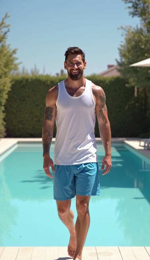 The man 49 years old has short hair and handsome mustacheA 5-year-old ??? pulled off his swimming trunks.In the middle of the water park And the kids came and looked at his penis and his ass.