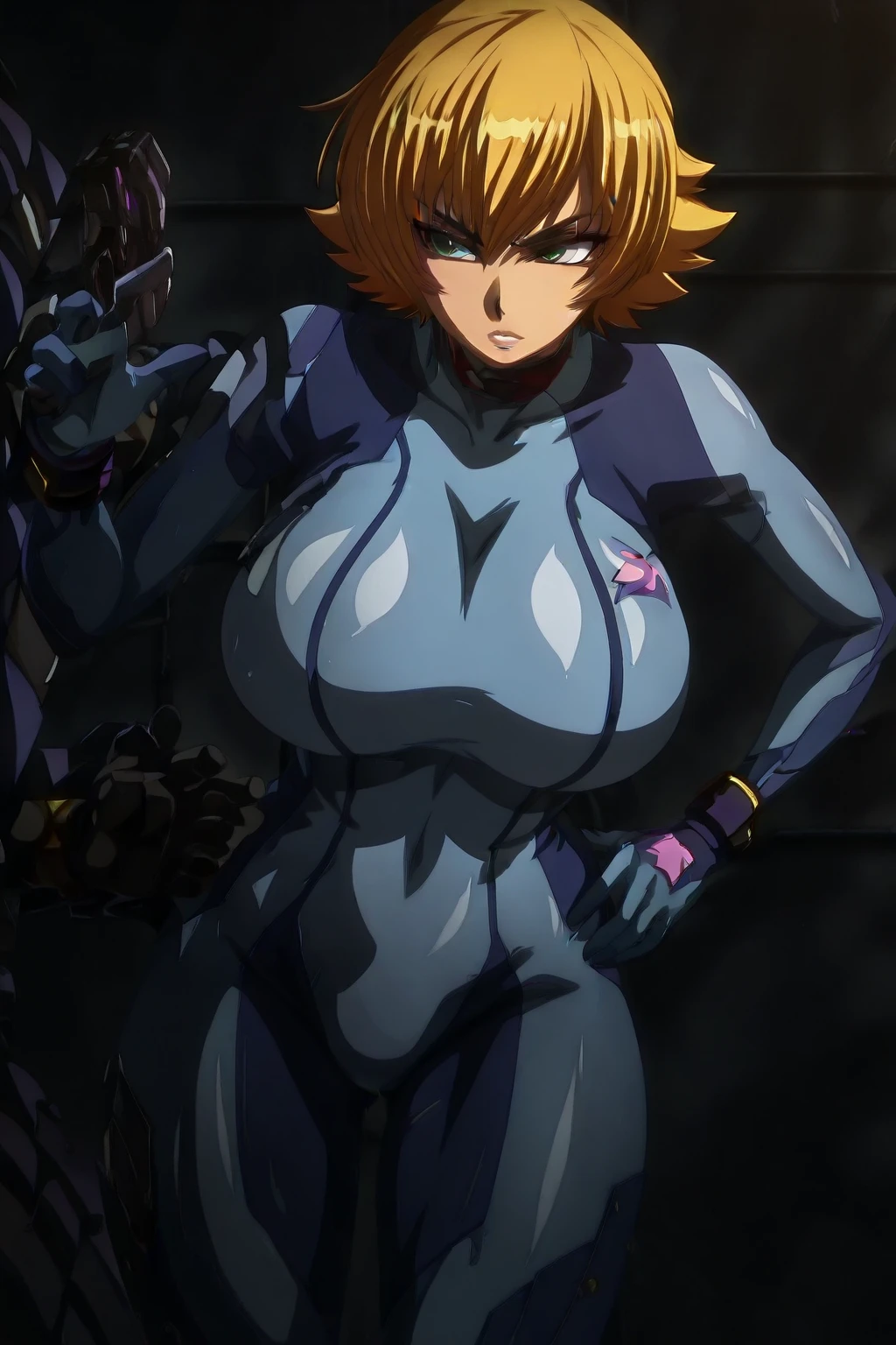 (ultra detailed body, ultra detailed face), ((solo, 1 girl)), anime style, hires, ((wrestling stage, (children watching))), (hinata\(boruto\), (female wrestler), (slender body, broad shoulders), mature woman, milf, (black strapless, ultra detailed pro wrestling gear, long gloves), extremely gorgeous, (smile, closed mouth), (pale skin, shiny skin, lighting and shadow), (dark blue hair color:1.1), wavy hair, ((short hair, hime cut), big breasts, ((hands on hips)), (long belly), (very seductive), (perfect eyes, white sciera, bright eyes, white eyes, anime eyes)