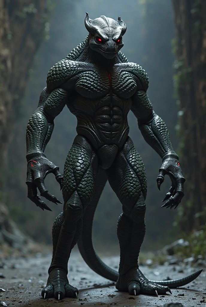 Black cobra with muscular arms