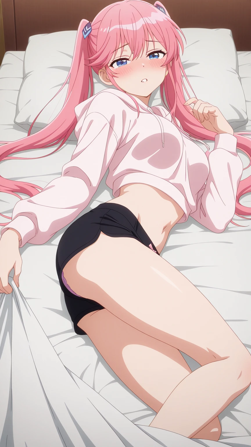 anime girl laying on the floor with her legs crossed, lying dynamic pose, smooth anime cg art, most strongest pose, relaxed pose, pink body, seductive anime girl, bubblegum body, photorealistic anime girl render, beautiful anime girl squatting, dominant pose, anime pose, asuka suit under clothes!, desperate pose, the anime girl is crouching, laying on her back