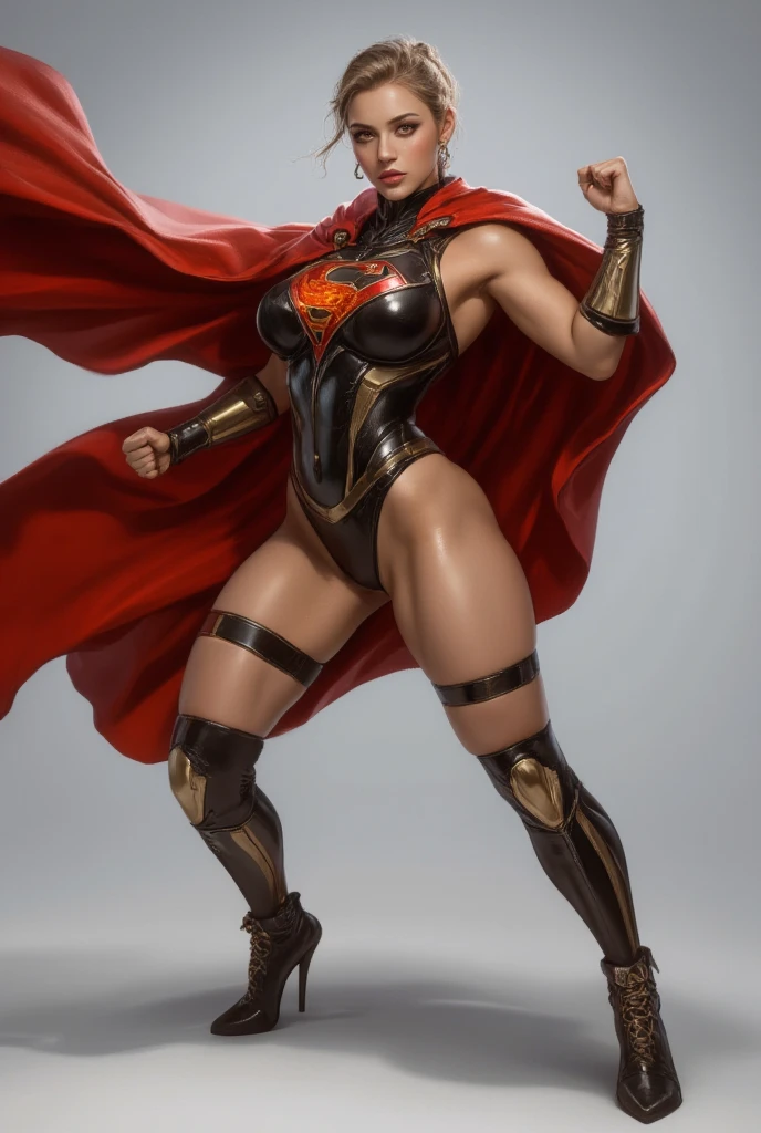 ((BLACK BACKGROUND,1:2, masterpiece)), full body MILF BIMBO standing with two long thighs and two high heels, red eyes, silver white hair, short bob style hair, big breasts, cleavage, separate sleeves, tiara royal, long cape up to two feet, yellow bikini, hands on waist, navel, lustful smirking smiling, smile face (red blushed, red cheeks), metal shoulders, gold sleeveless armbands, black leather choker slave collar, shackle bracelets, slave red crest, full body MILF BIMBO standing with two long thighs and two metal sandals, red eyes, silver white hair, short bob style hair, big breasts, cleavage, separate sleeves, tiara royal, long cape up to two feet, yellow bikini, tiger bikini stripes, hands on waist, navel, lustful smirking smiling, smile face (red blushed, red cheeks), metal shoulders, gold sleeveless armbands, black leather choker slave collar, shackle bracelets, slave red crest, pauldrons, breastplate, corset, eye focus, full body, whole body 1solo slave fighter, loincloth standing, hands on hips, metal sandals, backpack, choker, big belt around waist, view from below, feet together, bracers, tiara)