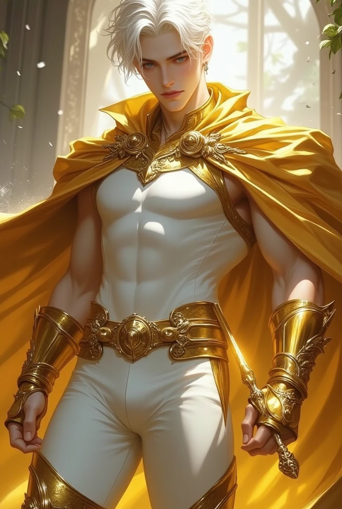 (8K, RAW photos, Highest quality) masterpiece, 1 male, 18 years old, bee man, black hair, good body, black and yellow mottled skin. Body covered in honey. has bee antennae on head ((real) , has bee wings. ,Asian muscular man,, outlines his big, muscular breasts, sexy six pack. Naked ((genitals covered with yellow shawl)), pose sitting in honeycomb. full body view .