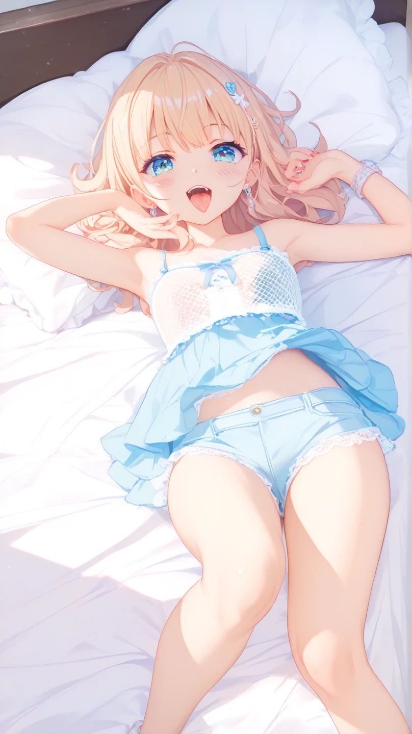 Beautiful long blonde hair Embarrassing blue eyes Tears overflow from my eyes diaper Open your legs Sleeping on the bed White bra Hand in panties Masturbation Small breasts