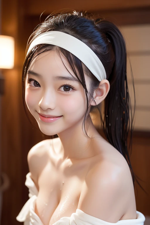 (Best-quality, Masterpiece, Ultra-High-Resolution, (Photorealistic:1.4), Raw Photo, depth of field, professional lighting, perfect anatomy, extremely details), 1girl, 15-years-old, the most popular Japanese idol, in bathroom, (wearing extremely cute-lacy light-pink-underwear with cute-design), ((innocent-smile)), (extremely cute face like the most famous Japanese idol, ((extremely cute and extremely big black-eyes)), extremely cute black-hair, extremely cute long-eyelashes, extremely cute lips), (((extremely beautiful and extremely realistic skins))), detailed bathroom