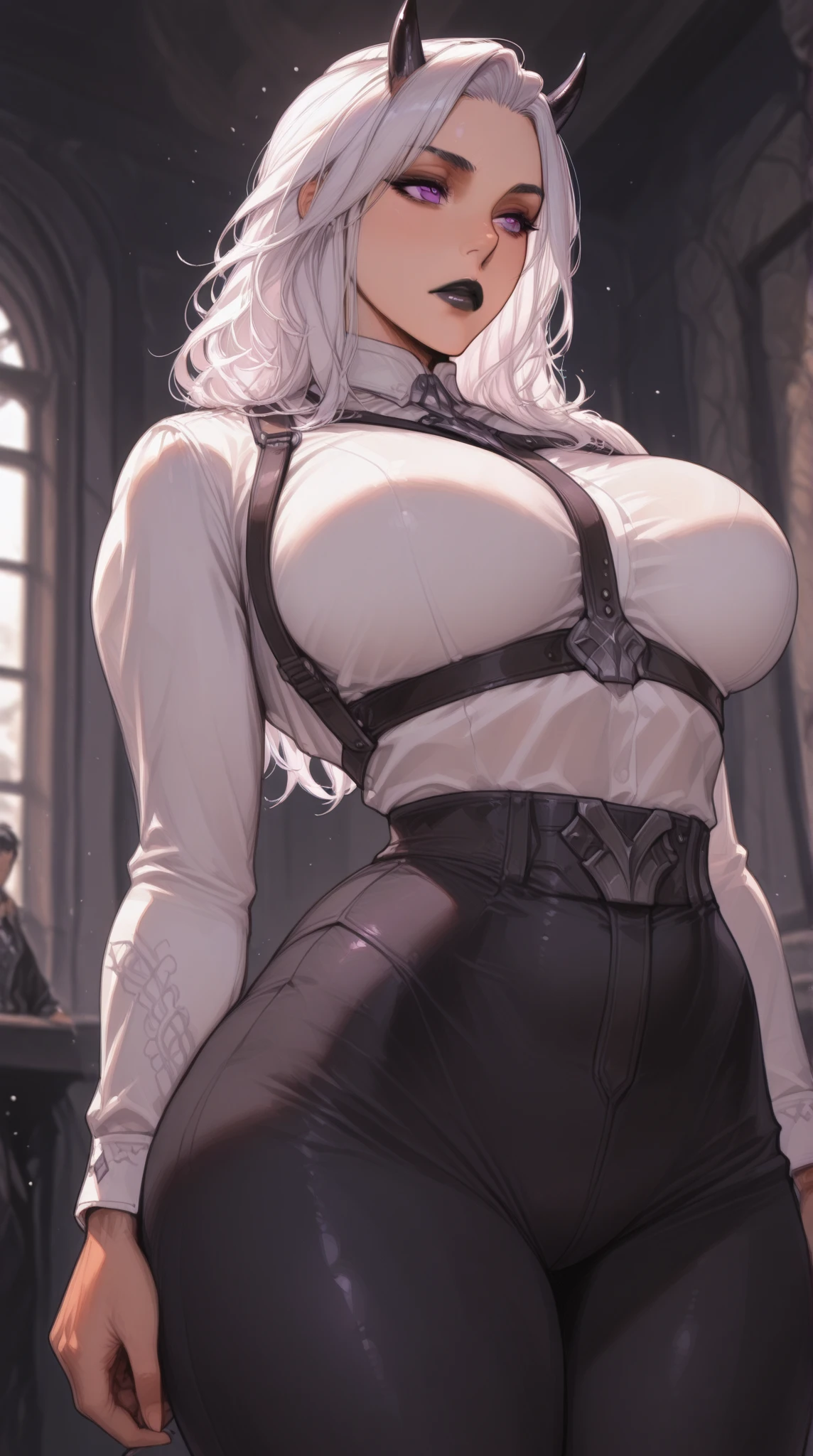 1girl, short hair, white hair, (large breasts, huge breasts:2), thick thighs, skindentation, toned, abs, eyelashes, pointy ears,hair ornament, glasses, cleavage, black clothes, impossible clothes, micro bikini, stretching,
BREAK
scenery, background, castle, mountainous horizon, city, water, official wallpaper, wide shot,