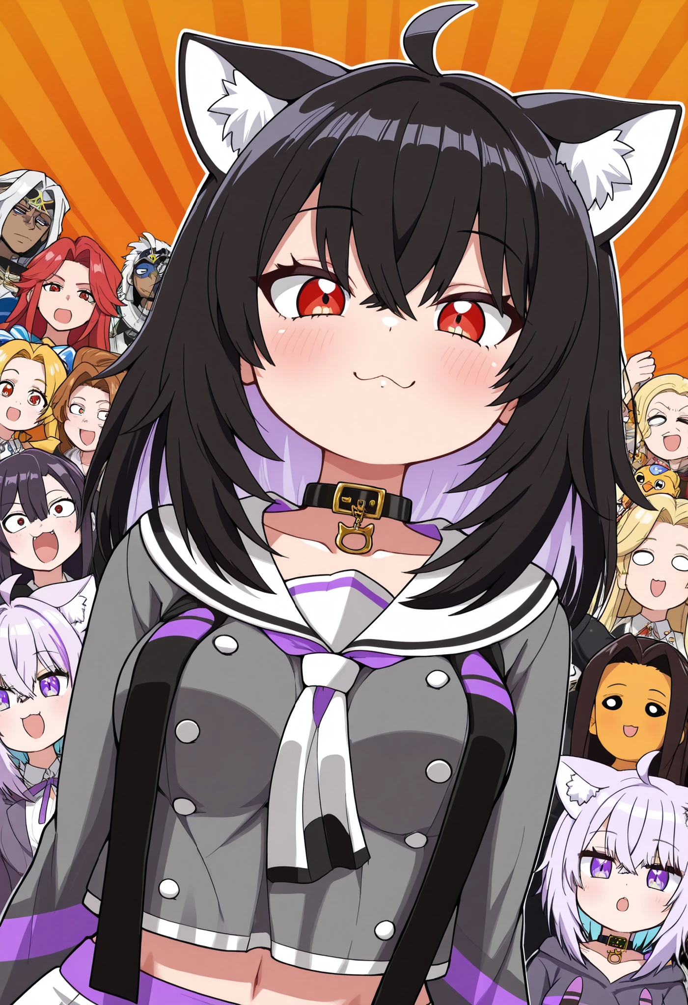 , Piel clara, , red eyes, black hair, cat ears, blows, hair between eyes, long hair, , (Ahoge), straight bangs, hair between eyes,, luciendo un suéter morado claro, pechos grandes y redondos, cintura delgada, falda negra, zapatillas, collar negro, orejas de gato, medias negras altas, Borracho en un bar, desperdiciado en el bar , Beber alcohol, sala de bar, sillas rojas, doradas y de madera, Beber alcohol,

 ((Best calidad))), (Detallado), 8k, Sexy ,curvas visibles, caderas anchas, sudoroso, lleno de vapor, chica,   trasero con volumen, (((paño))), ((sangría del pezón )),((pezones erectos)),Pecho oculto,pezones erectos,pezones apretados,pezones hinchados,expresión seductora, calidad_obra maestra, Anatómicamente Correcto,  pechos turgentes,(Sexy body),rostro hermoso,puntuación_9, puntuación_8_arriba, puntuación_7_arriba ),
 (( 1chica )), solo, dutch angle,  ( gato gato gachas), Nekomata Okayu,  Pechos grandes, ( cabello morado), (( ojos rojos:1.3)), (ojos detallados),  nekomata okayu,okayu_casual, cola de gato,  Air bangs, flequillo asimétrico, ahogo,  pelo mediano, 
 perspectiva perfecta, extremidades correctas, ( fondo borroso ),  profundidad de campo, obra maestra, High calidad ,  High calidad , arriba to date, 超 High calidad ,   high detail
1chica, solo,fuente_animé, 1chica,  