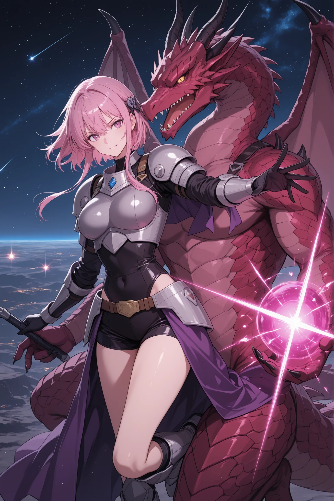 a beautiful woman ride on the strict dragon, a pair of sexy warriors ride on the strict real dragons, beautiful face, she is a slender warrior with an alluring glow and explosive strength, they are time troopers who appeared beyond time and space, 
even the most honest and brave dragons become sloppy-looking when they ride her, 
\審美的なカラーバランス\