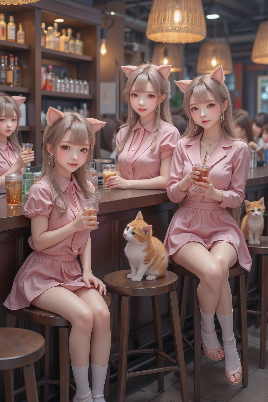 8k、RAW Photos、Highest quality、Super detailed、Super Resolution、Ultra HD、8k wallpaper、Amazing details
(((((Three Women)))))
((((((((Cat))))))))
A girl in a blazer uniform ((White blouse with formal collar, Blue Blazer,
Red Check Skirt, Red checkered ribbon on blouse)), Complete limbs, Full Finger,
(((((Inside the Starbucks store)))))、((16 year old female student))、(((((Eat cake、Drink coffee、smile)))))、(((Heart Necklace、Gold bracelet)))
(((Emphasize cleavage)))
(((((Woman sitting at the window seat)))))
((((Full body photo、The whole body is visible、Full body portrait))))