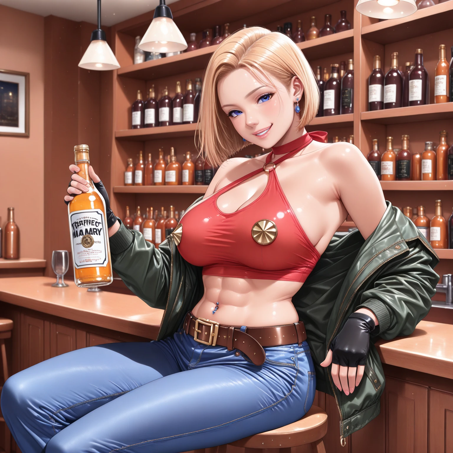(((One beautiful woman:2.0))),(((NSFW:1.5))),((Nude:2.0))),(((Wearing a gun belt with a holster on his waist:1.8))),((Wear a watch on your wrist:1.9))),(((Showing cleavage))),(((Exposed thin inner thighs))),(((Small breasts:1.5))),(((Bare arms))),((Blushed:1.8)), Beautiful detailed girl, Very detailed目と顔, 緻密でBeautiful Eyes, Very detailed, High resolution, Highest quality, masterpiece, Very detailed, 8k wallpaper, wonderful, finely, Highest quality,(Standing in front of a wooden wall),Beautiful Eyes,((Model pose:1.2)),((Above the knee shot:1.5))),(((Depict the whole body:1.9))),((Drinking whiskey:1.4)),(((Place your hands on your chest:1.5))),(((Strong drunk:1.8))),(((Crying face:1.5))),(((Are standing:1.2)))