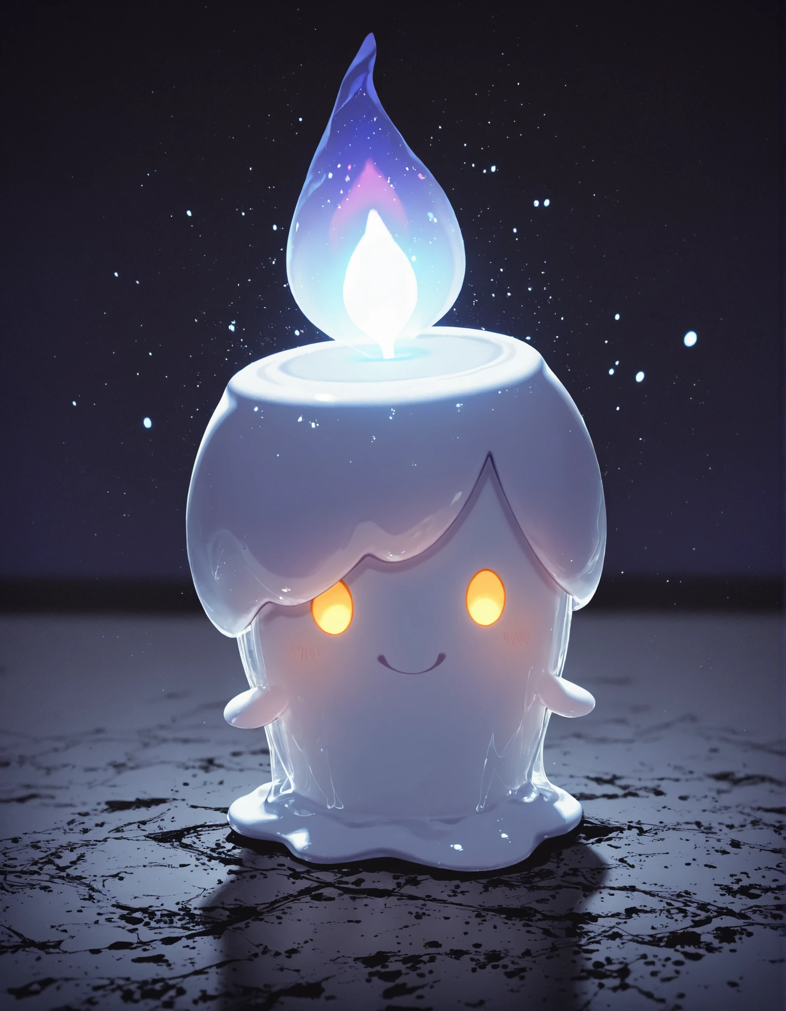 antiKH,, solo, no human, furry, (litwick:1.25), full-length portrait, glistening body, solid circle eyes, translucent body, translucent skin, in glass bottle, chibi, glowing, BREAK, masterpiece, best quality, high quality, [by Rasusurasu, by Gsusart:(realistic, photorealistic, film grain):0.2], [:by Fajyobore:0.9], (blurred background, detailed foreground), [:backlighting:0.25], [black theme:snow:0.35], particles, blue light, winter, purple light,, 