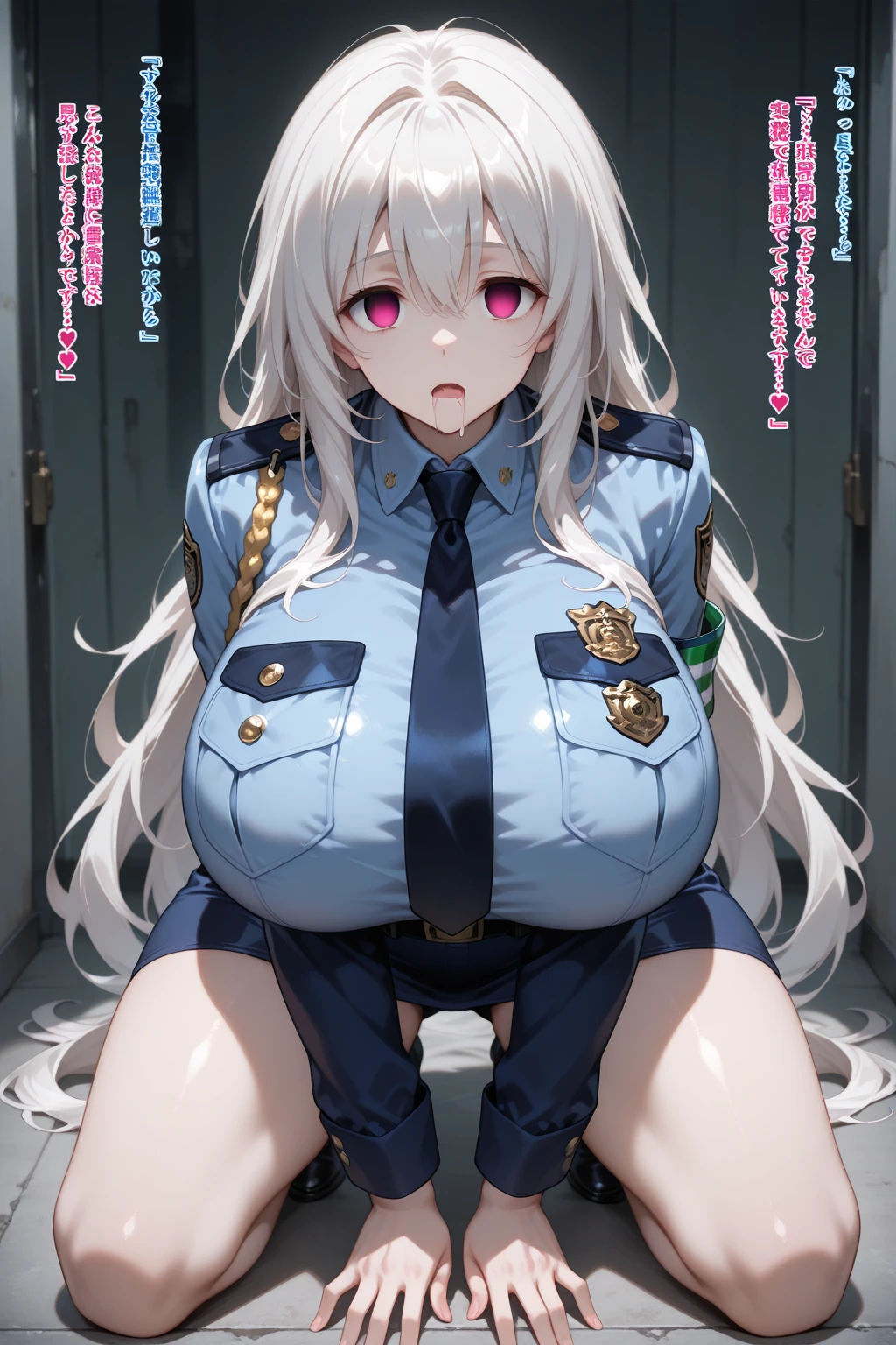 masterpiece, Anime Style, nsfw, Face Enhancement, 1woman, orgasm, dogeza, ((huge breasts:1.4)), Armpit, Hami Breasts, Nipples, Pussy, latex police costume, sleeveless, Police hat, mini skirt, Long gloves, Knee-high boots,