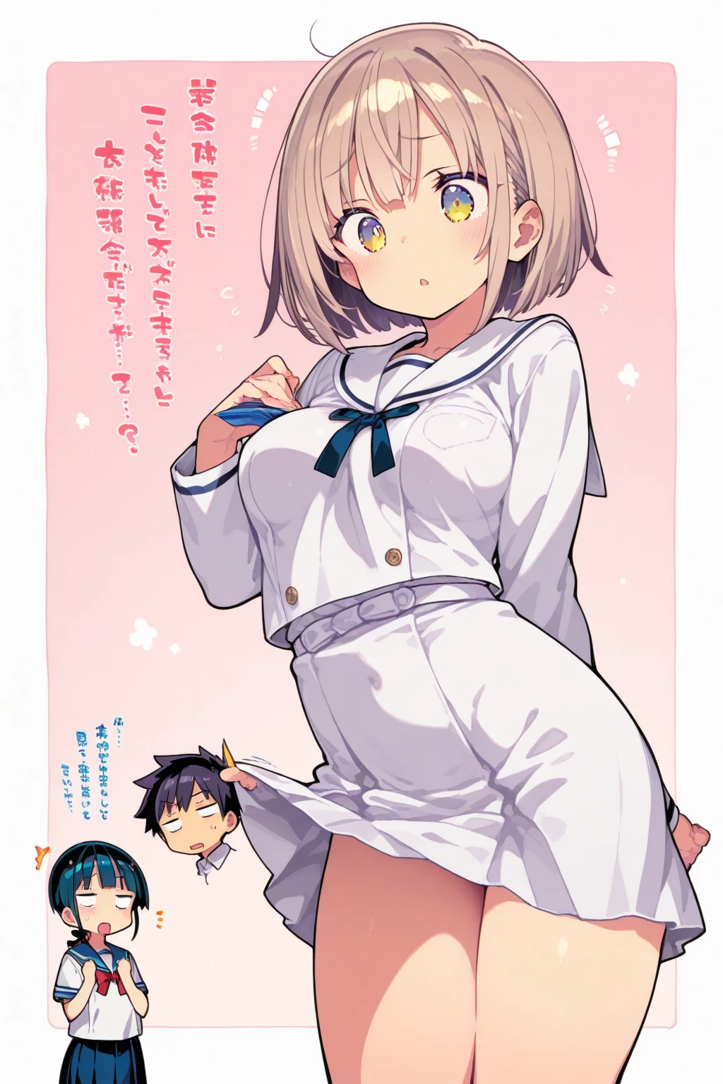 ((cute) | (Moe)| (sweet) | (Fresh)),((Main platform)|( Small Fresh meat)),((1 boy)|( 1 dog))/(Japanese School Uniform)| ((reFreshing)| (Neat)),((defect)|( freckles)),((4K)|( Ultra HD)),((Silver)|( Short Silver hair) | (Short white hair), Brown eyes, (Messy|Laughter) Hairstyle.NSFW,penis,Full Art,Sex,,