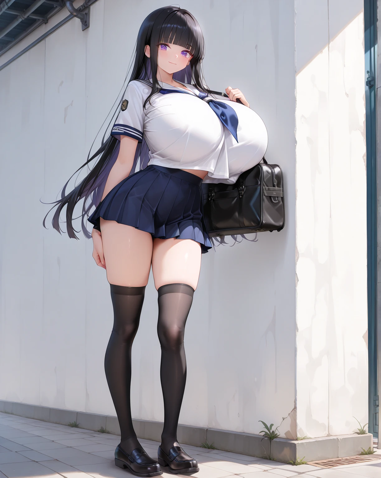 Anime girl with big breasts posing in front of a building, too, seductive anime girl, loli in dress, rei hiroe, ecchi, ecchi anime style, small curvy loli, loli,