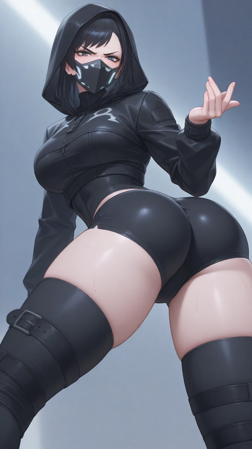 a close up detailed picture of ass in striped skirt full body and model face with anus spreaded rides a dick
