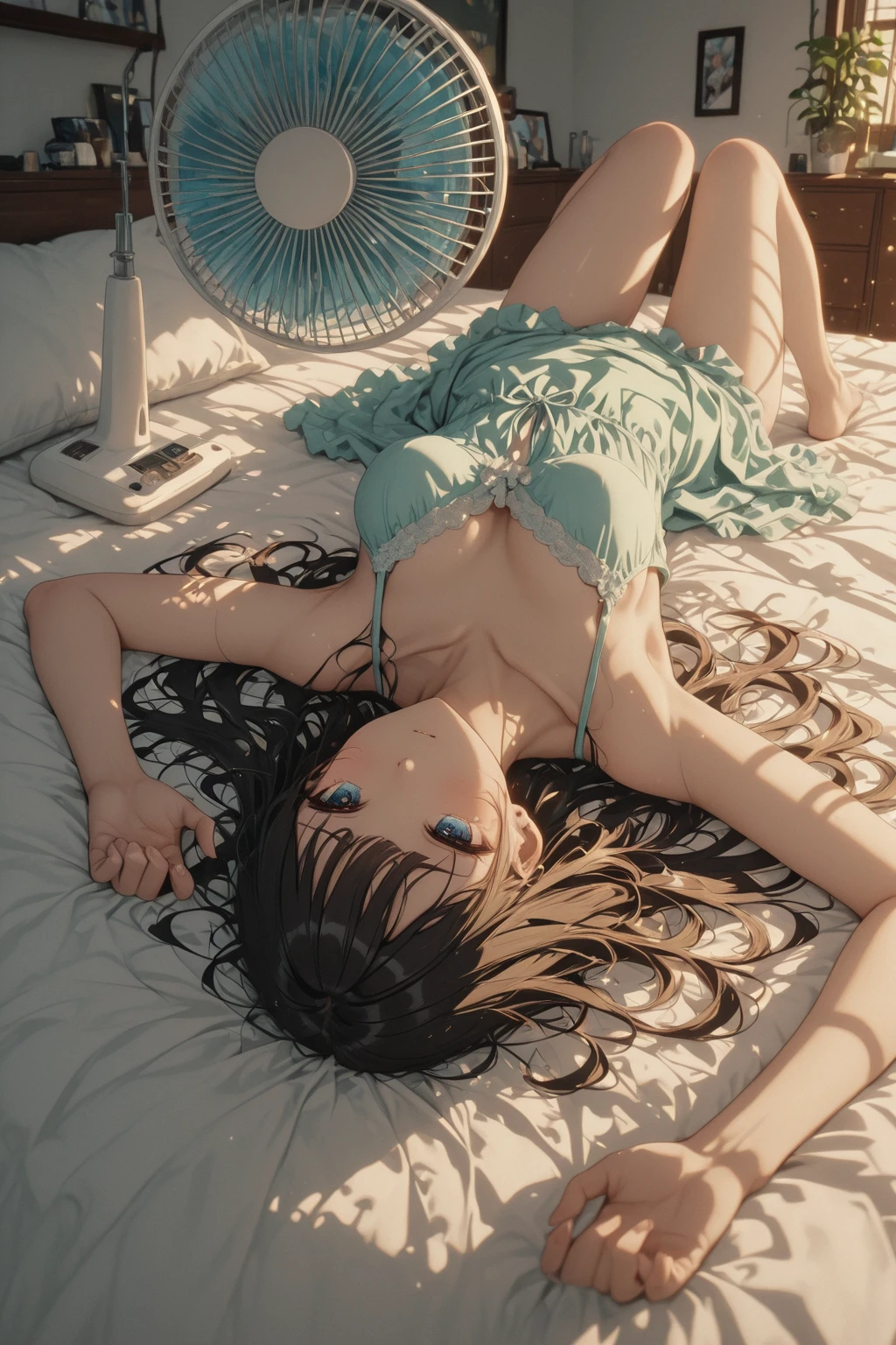 A girl lying in her bed
