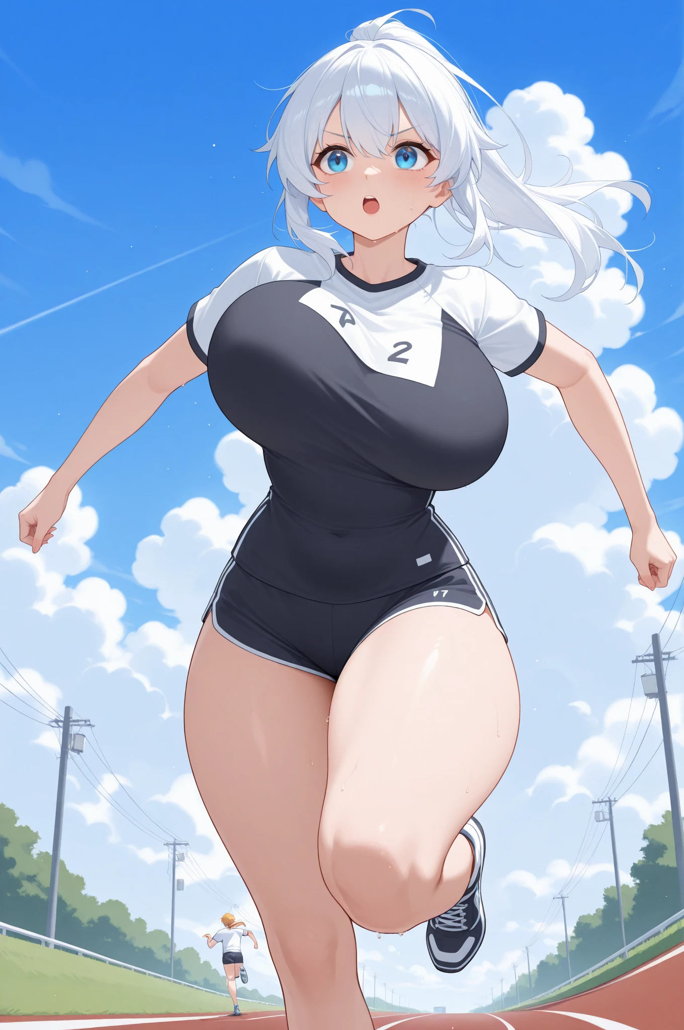 Masterpiece, 1girll, yukino yukinoshita, Glowing eyes, White sneakers, track suit, White miniskirt, White panties, White knee socks, Masterpiece, Top quality, Hyper-detailed, Blue sky, grabbing her own breasts,Pregnant belly,Pregnant belly, Masterpiece,Best quality,absurderes,2D,((Anime screencap)),1girll,Cute,Expressive hair,Long hair,(Medium breasts),bouncing breasts,(pregnant:0.9),ahegao,Long shirt,vibrator in thighhighs,(((Trembling))),Outdoors,street