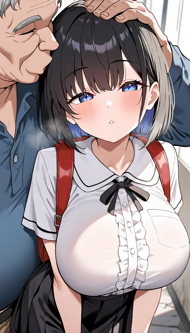 masterpiece, best quality, very aesthetic, absurdres, newest,1girl, huge tit, pleated skirt, shirt tucked in, tented shirt,penis_shadow_on_face,(face closeup:1.3),hyuuga_hinata,besides a blue lake, night sky,stars,forest,Reflections in the water,,