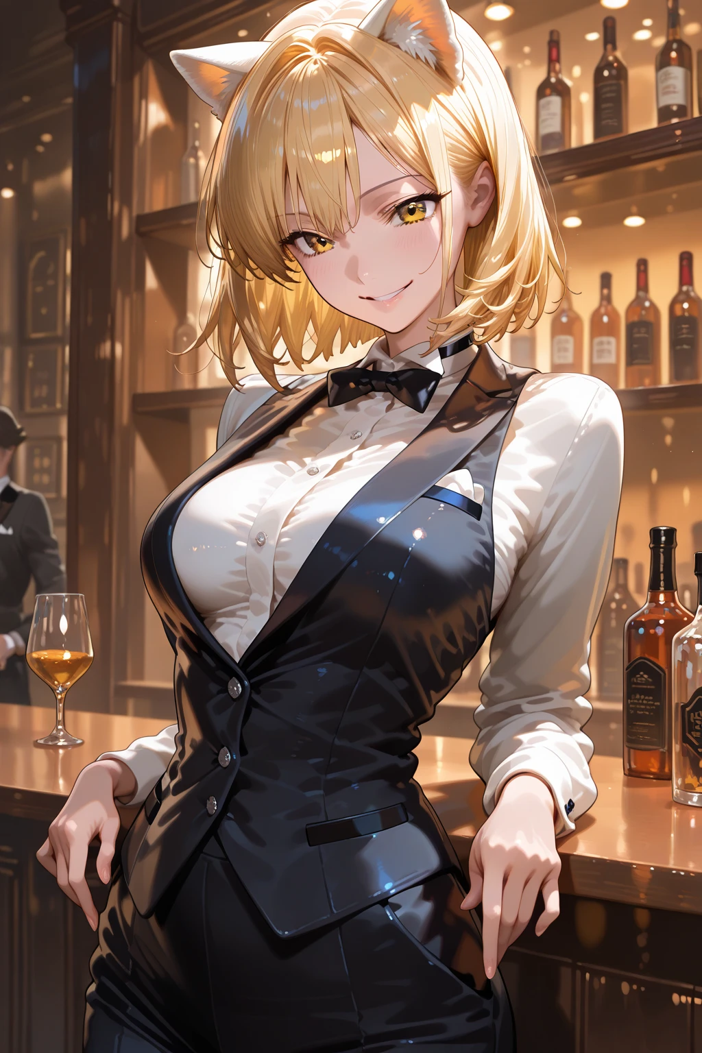 Beautiful older sister、Sexy Suit、Izakaya、Beer one hand、Blonde、Cat Eyes、Gal、Small breasts