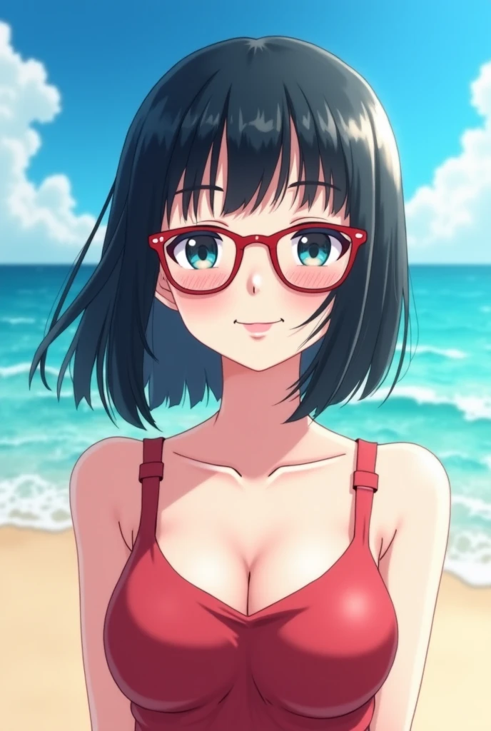 Japanese　woman　Big Breasts　Black Hair　Short Hair　summer　Mountain　Glasses