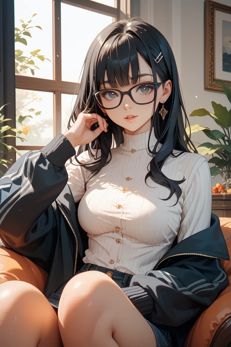 realisticlying、 a 18 year old girl((Grasp your breasts with both hands))、Wear a turtleneck sweater、Breasts enlarged、Open your mouth wide、Sexy Posing、I'm sweating、Reddening cheeks and wearing glasses
