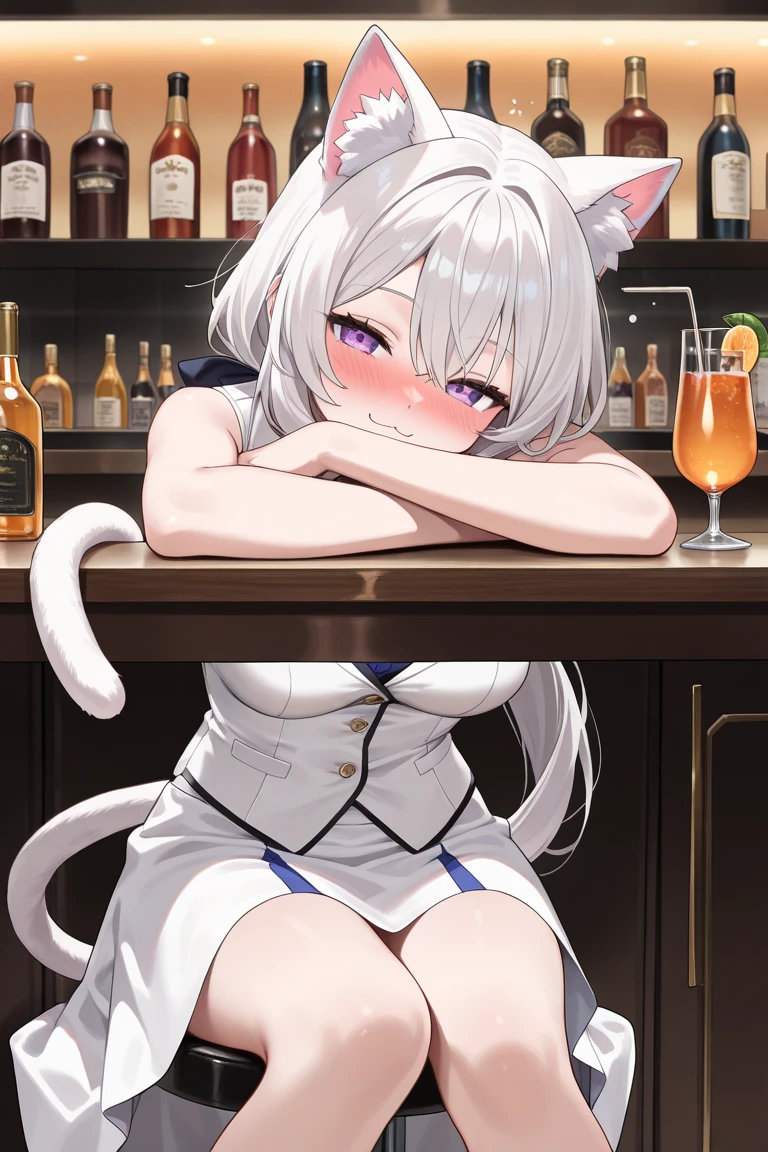 anime girl with a bottle of wine and a glass of wine, a pastel by Shitao, pixiv, furry art, (sfw) safe for work, at a bar, thicc, sitting at the bar, in a bar, sitting at a bar, cutesexyrobutts, with a drink, drinking at the bar, bending over, pawg