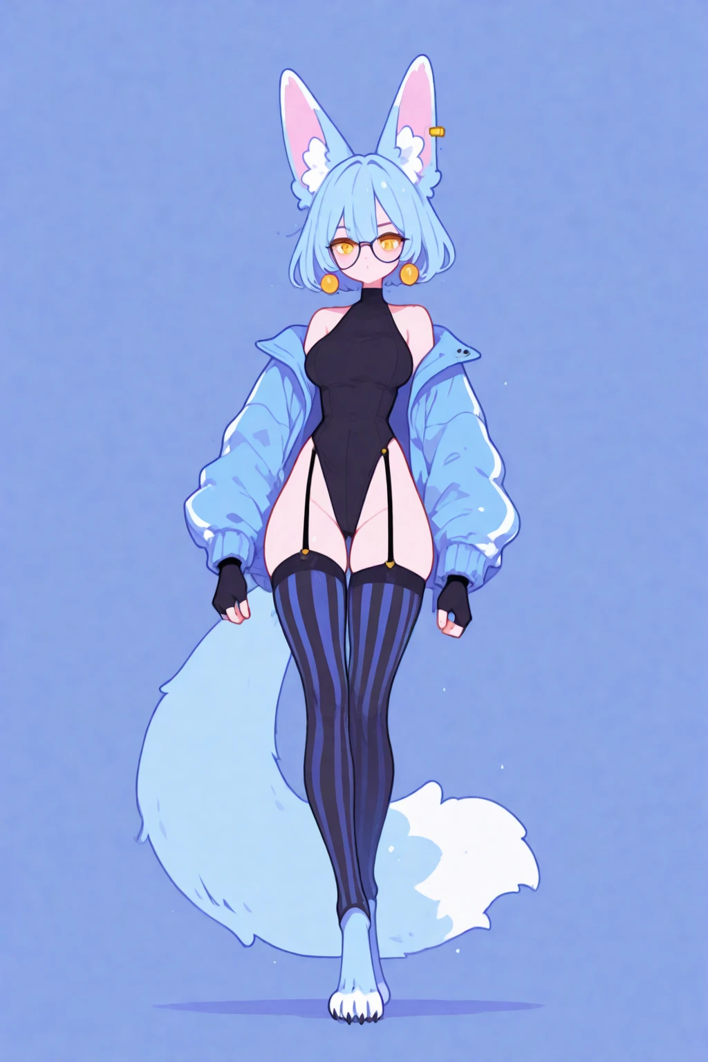 full body pose woman bikiny clothes, buubs, tiny waist, unicolor cat furry