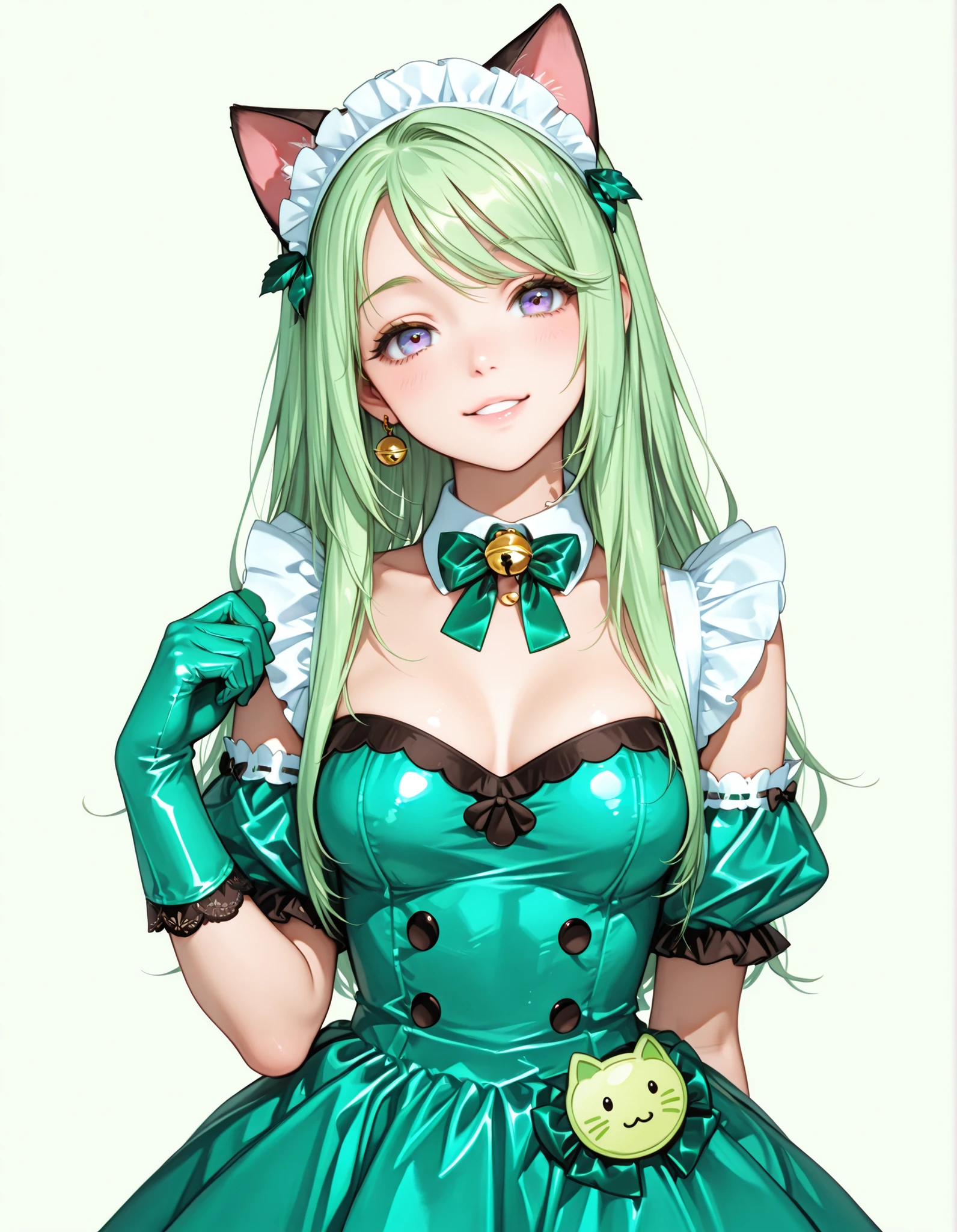 3DMM Style, (masutepiece, Best Quality), Intricate details, 1girl in, Solo, Green hair, flower hair clip, Green dress, Looking at Viewer、Full-body figure、simple background、Standing、（skirt rift）、（Skirt lift in high winds）、（Lace pantie）、((lace panties total))、Detailed lace panties、（I can see my panties）、((The pants are quite transparent))、((Through the pantiesｵﾏﾝｺ))、Very realistic body、（extremely lifelikeｵﾏﾝｺ）、  Papillae visible through clothes、（Camel toe through panties）（I can see panties）、Through the pantiesｵﾏﾝｺ、 Visible through the dress、((((It&#39;s sticking out of the dress))))、、(((((Areolas are coming out of the dress)))))、Nip slip、Cameltoe、（ｵﾏﾝｺPanties that bite into）、（Panties are biting）、clear camel toe、Through the pantiesｵﾏﾝｺ、ｵﾏﾝｺI can see the line、Pubic hair of the same color as the hair、(((((I can see green pubic hair)))))、life-likeｵﾏﾝｺThe shape of the