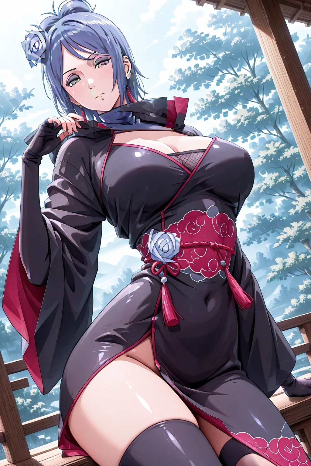 Best quality, masterpiece, highly detailed, more realistic, high definition, Konan Naruto, orange eyes,akatsuki bikini,mature star, realistic breasts, beautiful body, bikini akatsuki big breasts, big ass, short purple hair, woman dancing in the forest, forest in ancient russia, night,lingerie, historical site, antique dress, seduction, make an erotic face, make an erotic face, moonless night, moonless night, blood moon, too little light, too dark, too dark, no light, fog