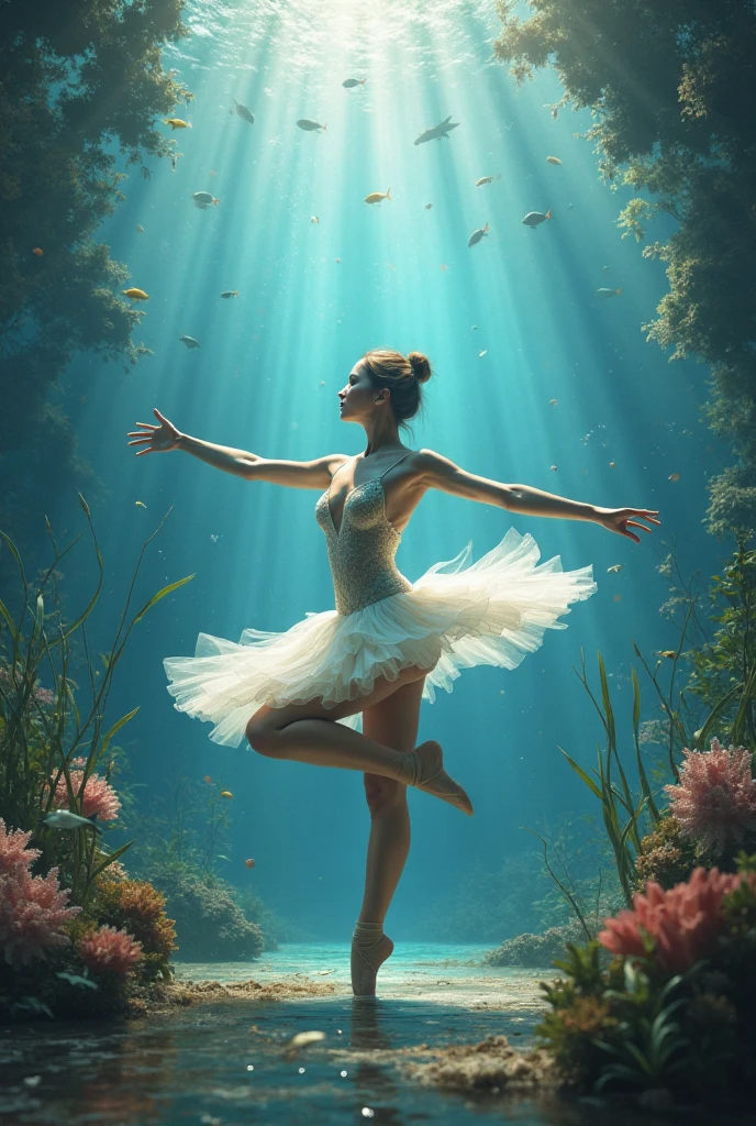 1. Little Girl, Solitary, Under the Deep Sea, walking underwater；Wearing pink ballet costume，Fairy the same，underwater dance；dancer；Golden water，金色的bubble； Deep Shadows, Extraordinary details, bubble, spark, Sun streaks, seabed, bright, whole body, swirl, Golden Light, Embed:Average runoff, masterpiece, high quality, 4K