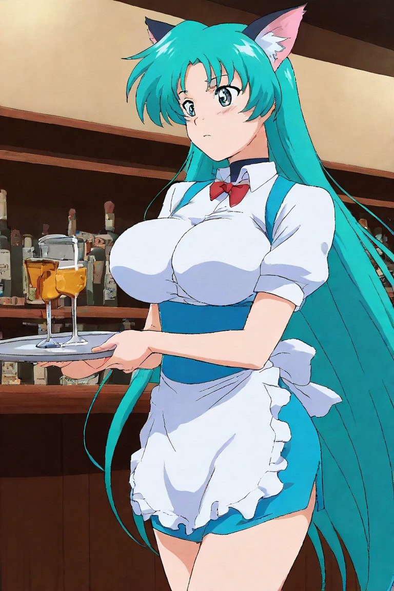 at a casino, fuu, hair ornament, orange eyes, hairclip, bare shoulders, collarbone, aqua hair, rabbit ears, playboy bunny, bunny suit, groin, <lora:FuuAlt:0.7>, looking at viewer, smile, <lora:add_detail:0.3>