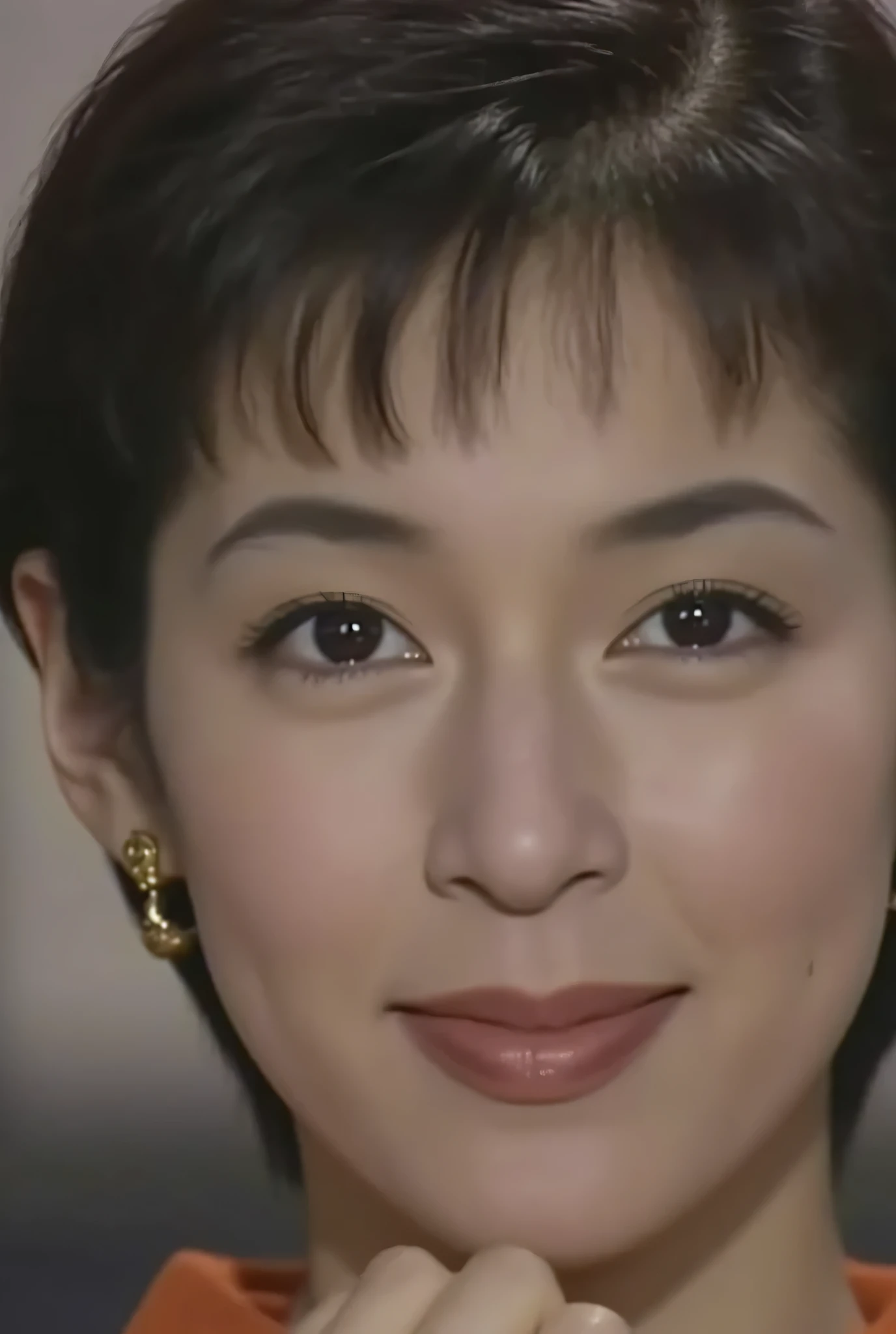 looking at viewer, beautiful skin, beautiful eyes, beautiful face, highly detailed eyes, full make up, short straight black hair with bangs, masterpiece, Super Details, Best lighting, Realistic and Realistic Pictures, high definition RAW color pictures, slightly smile, asian